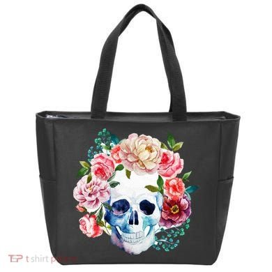 Beautiful Flower Skull Tote Bag