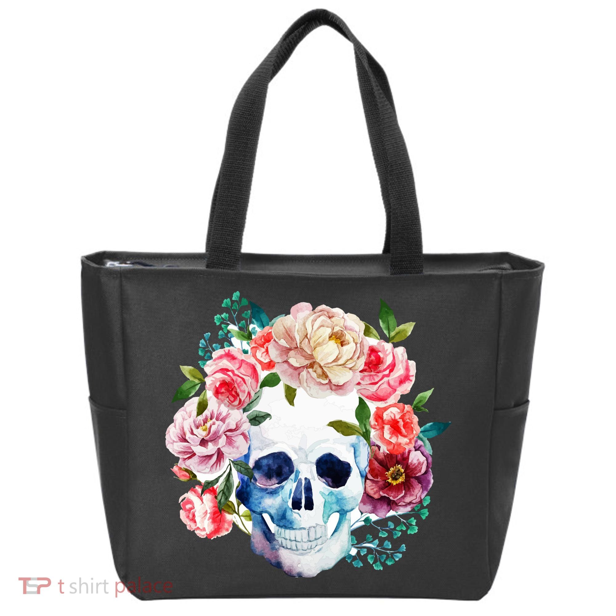 Beautiful Flower Skull Tote Bag
