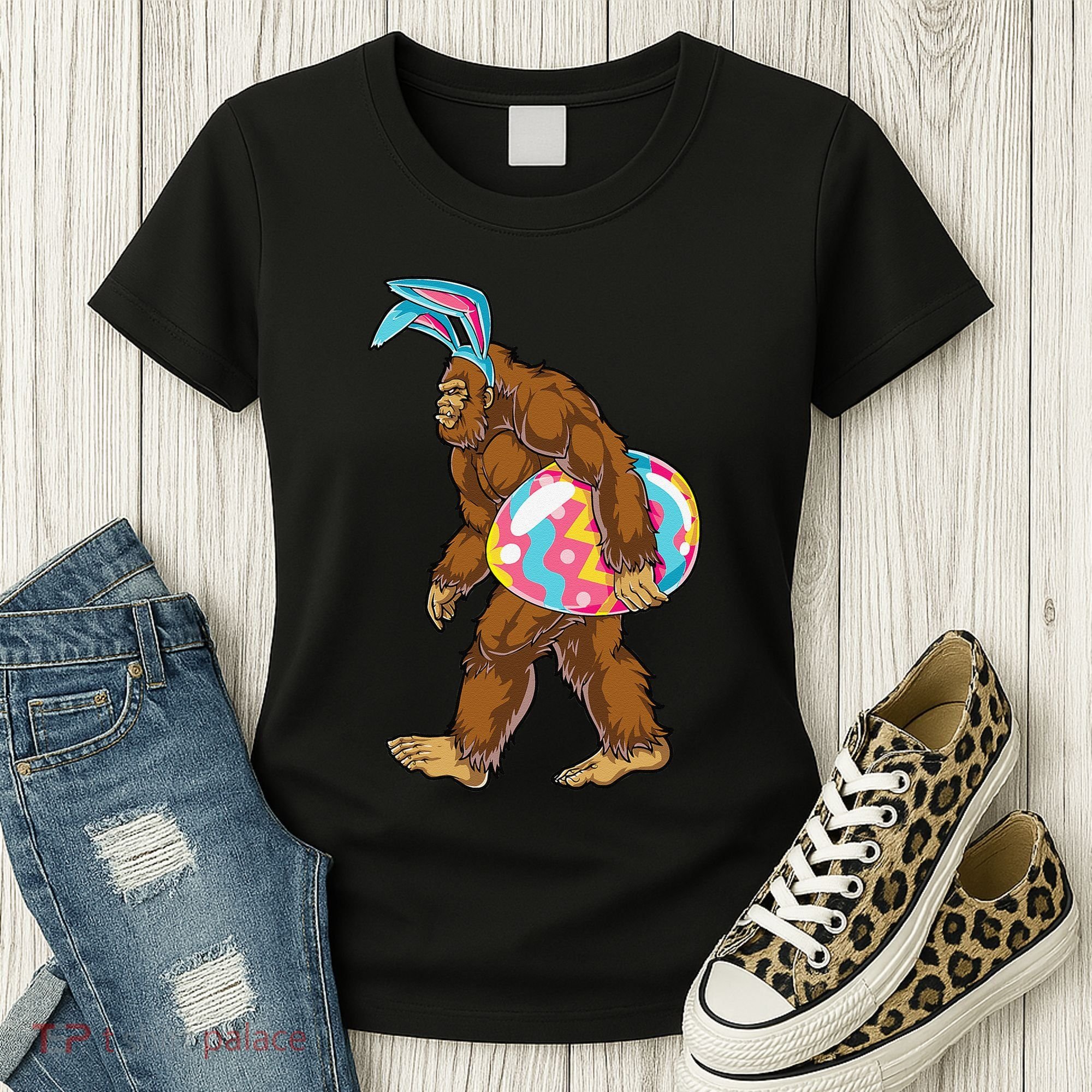 Bigfoot Easter Bunny Ears Egg Sasquatch Lover Gift Women's T-Shirt