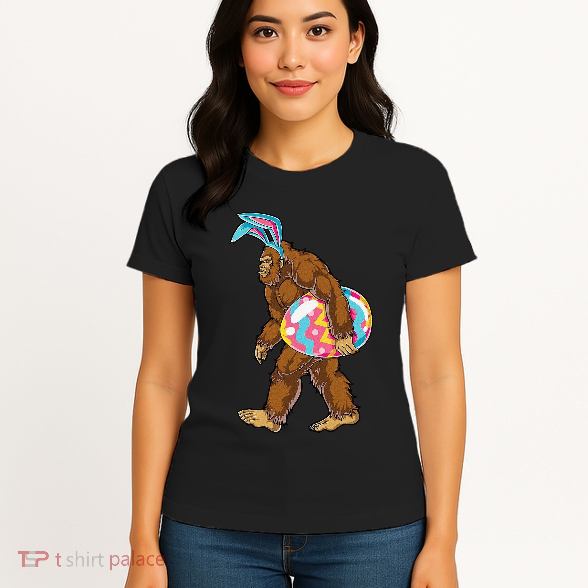 Bigfoot Easter Bunny Ears Egg Sasquatch Lover Gift Women's T-Shirt