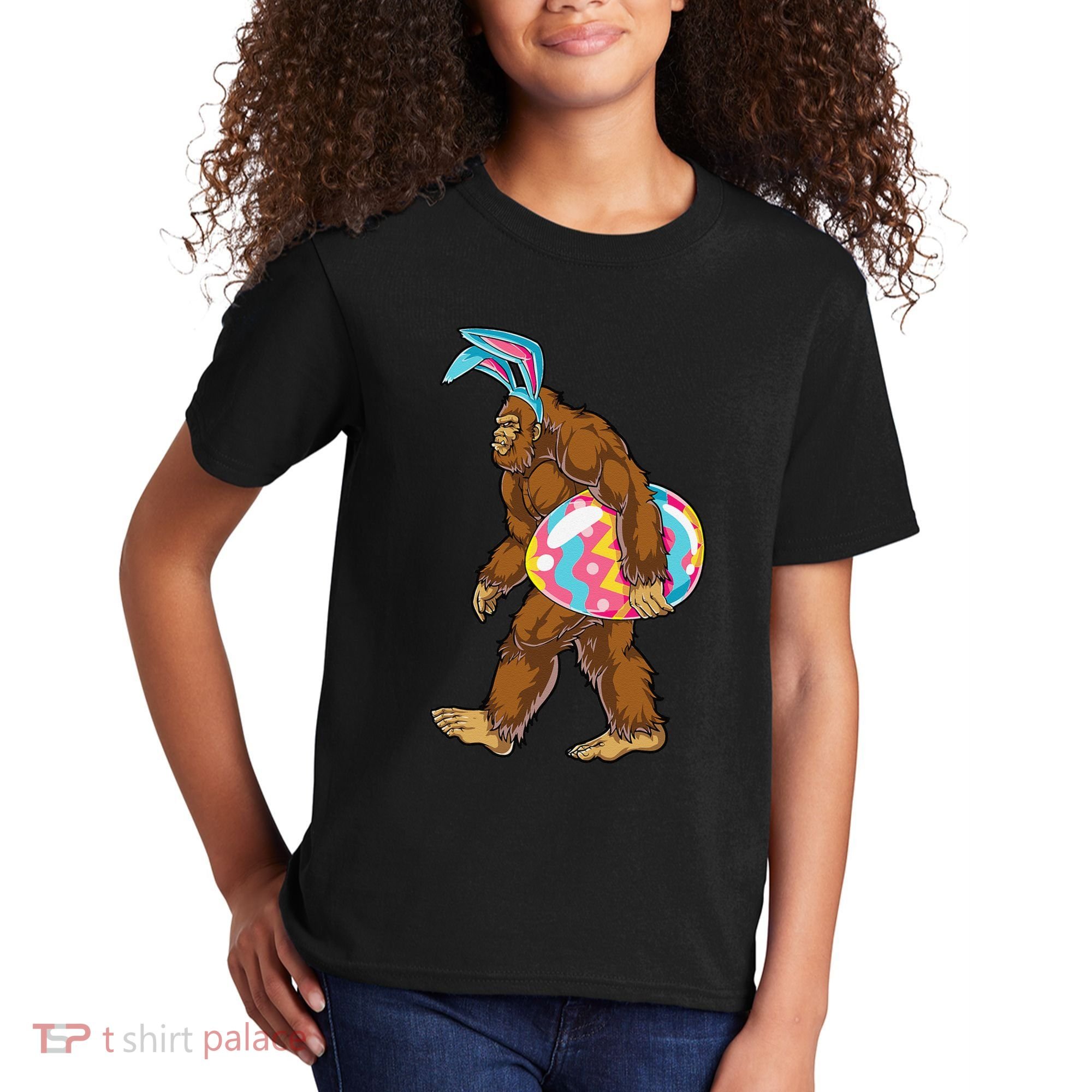 Bigfoot Easter Bunny Ears Egg Sasquatch Lover Gift Kids T-Shirt