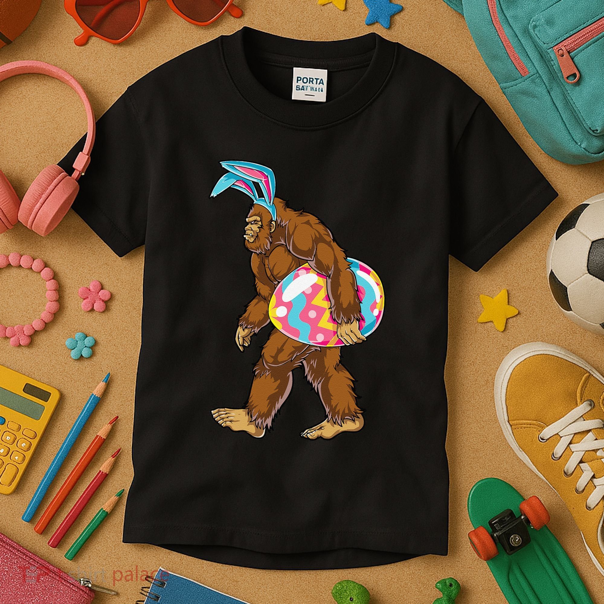 Bigfoot Easter Bunny Ears Egg Sasquatch Lover Gift Kids T-Shirt