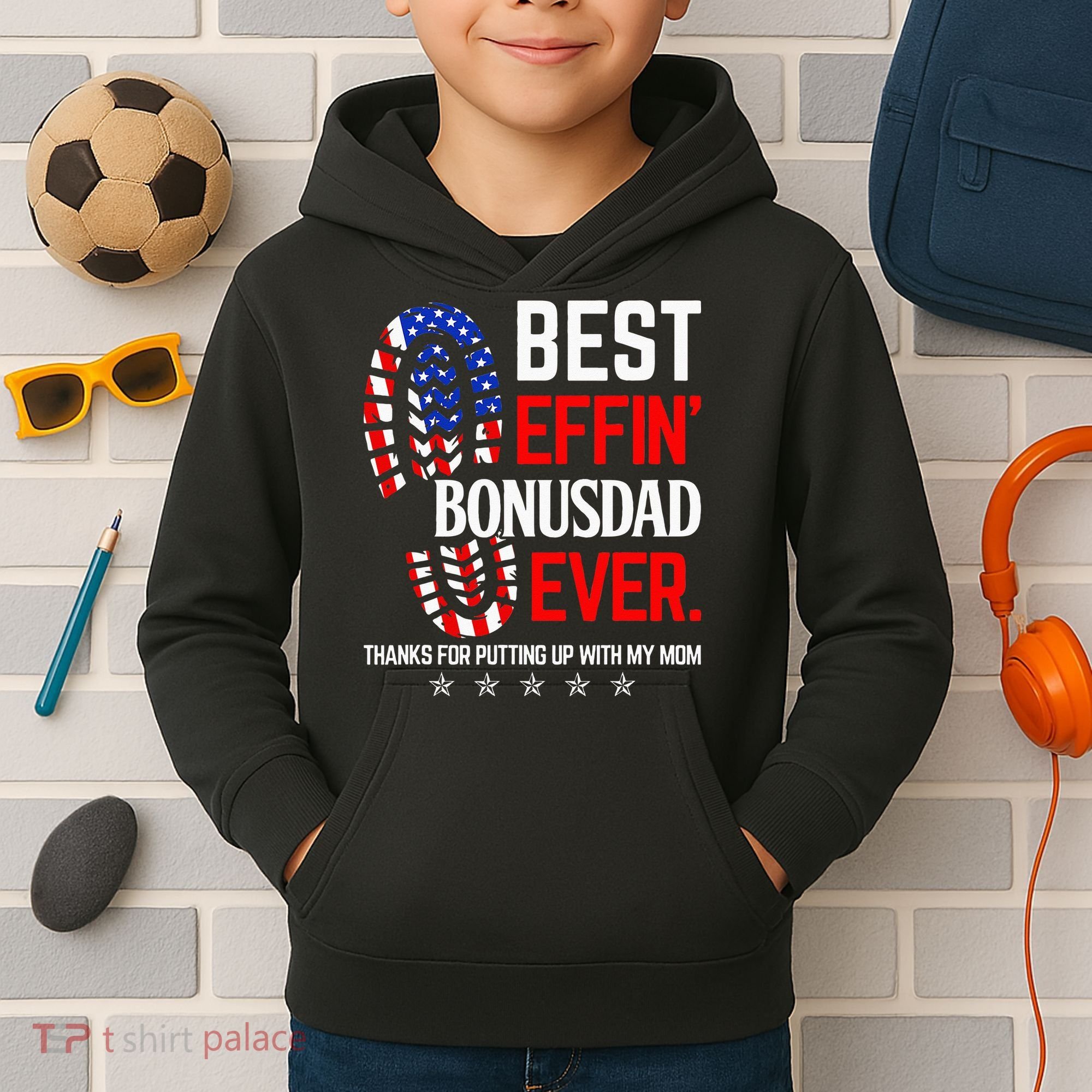 Best Effin Bonus Dad Ever Step Dad Fathers Day Gift Kids Hoodie