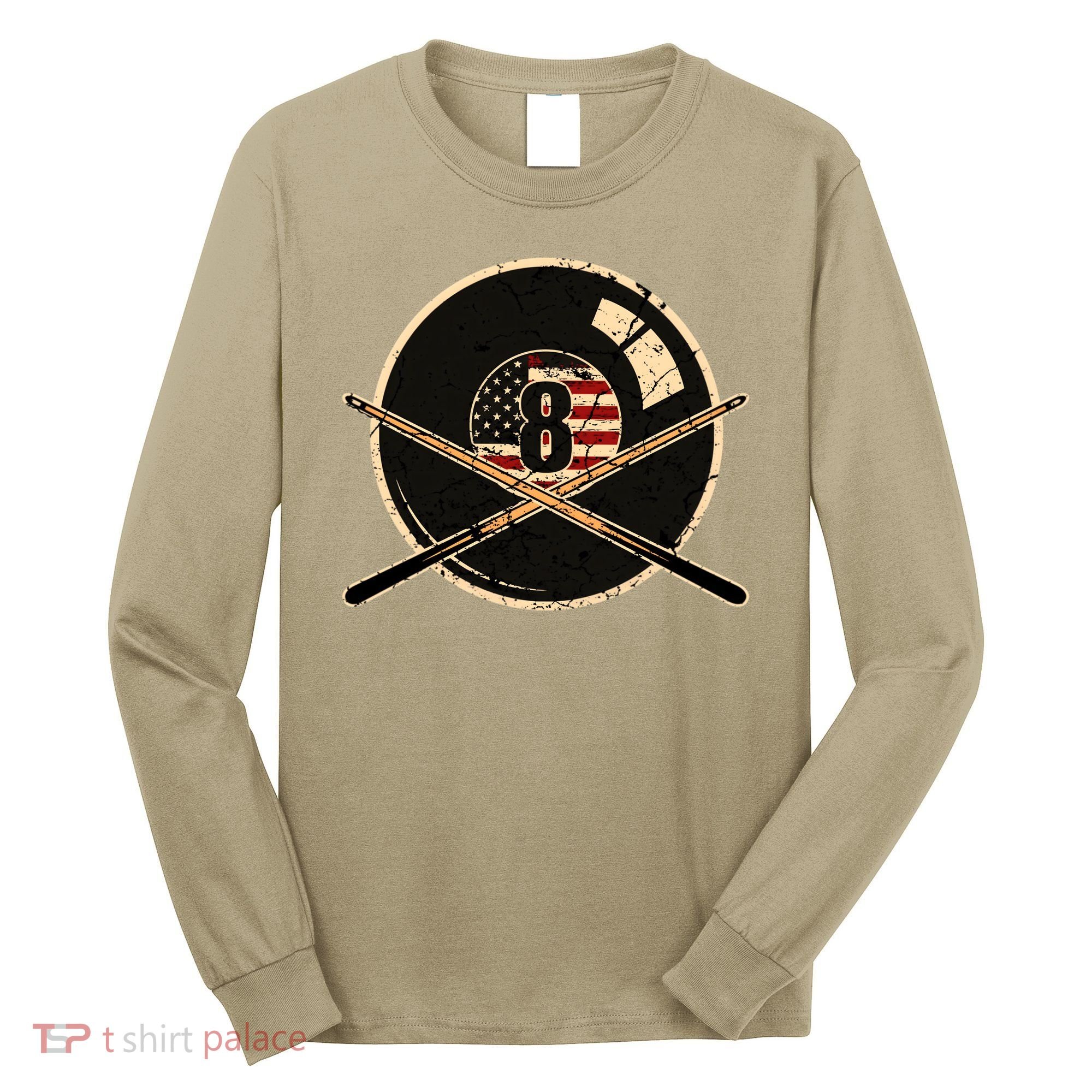 Billiards Eight Balls With American Flag Billiards Dad Gift For Father’s Day Long Sleeve Shirt