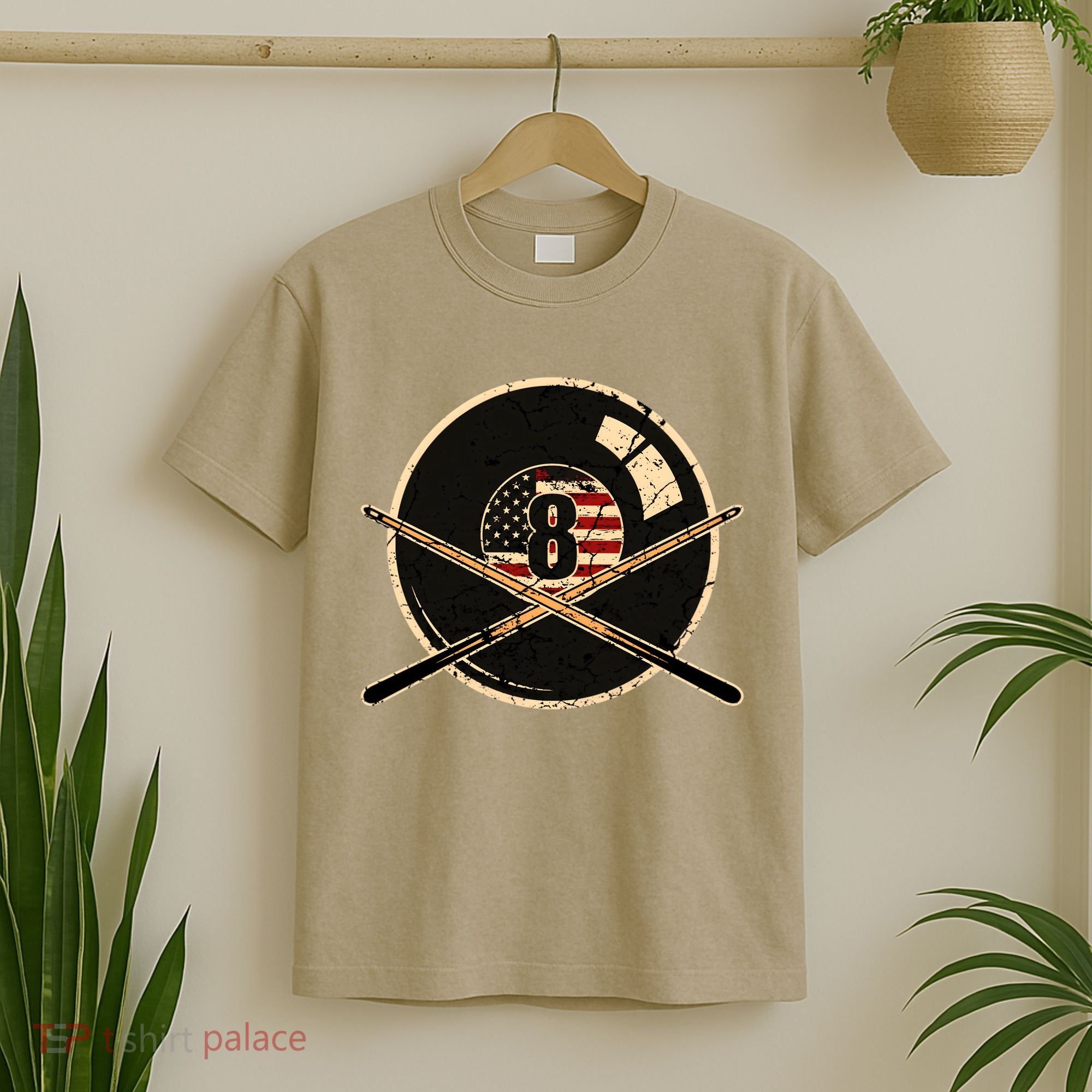 Billiards Eight Balls With American Flag Billiards Dad Gift For Father’s Day T-Shirt