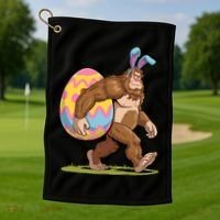 Bigfoot Easter Bunny Ears Egg Sasquatch Lover Gift Golf Towel thumb 1