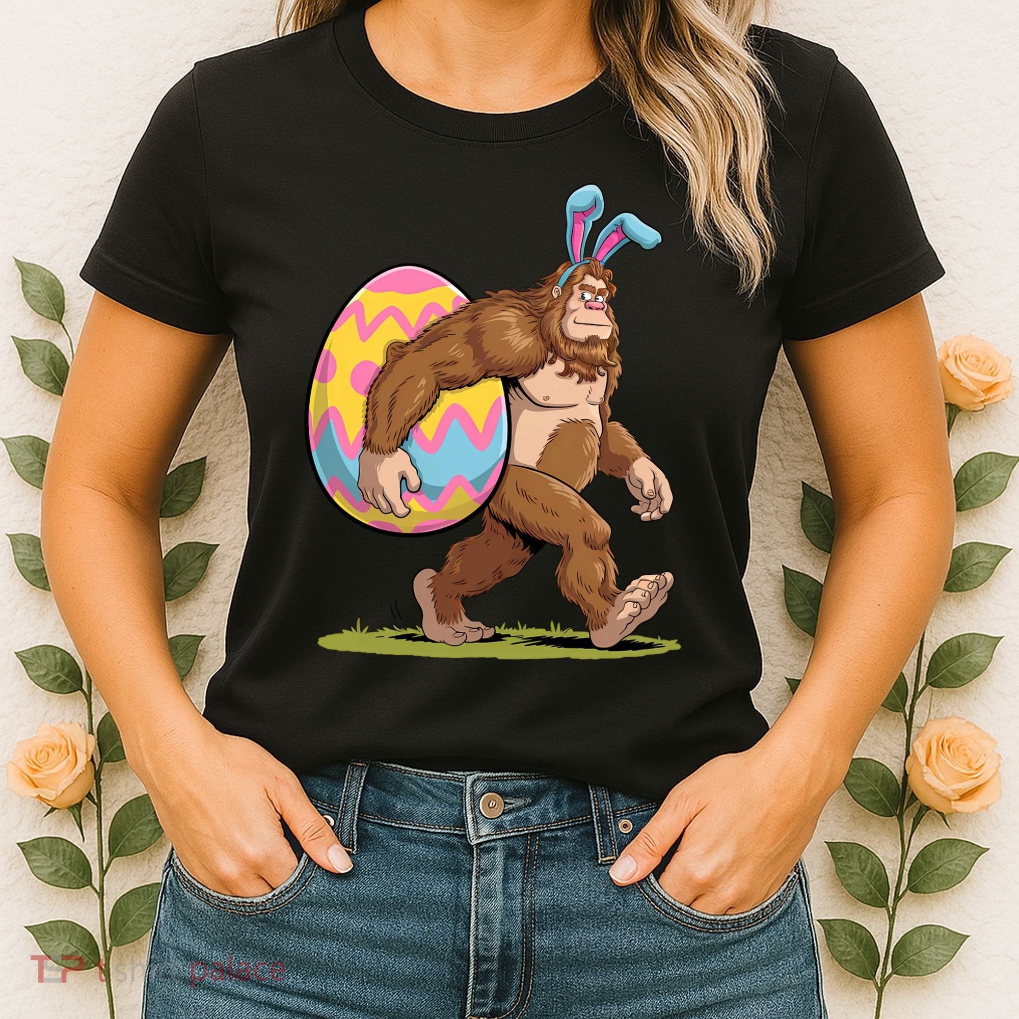Bigfoot Easter Bunny Ears Egg Sasquatch Lover Gift Women's T-Shirt