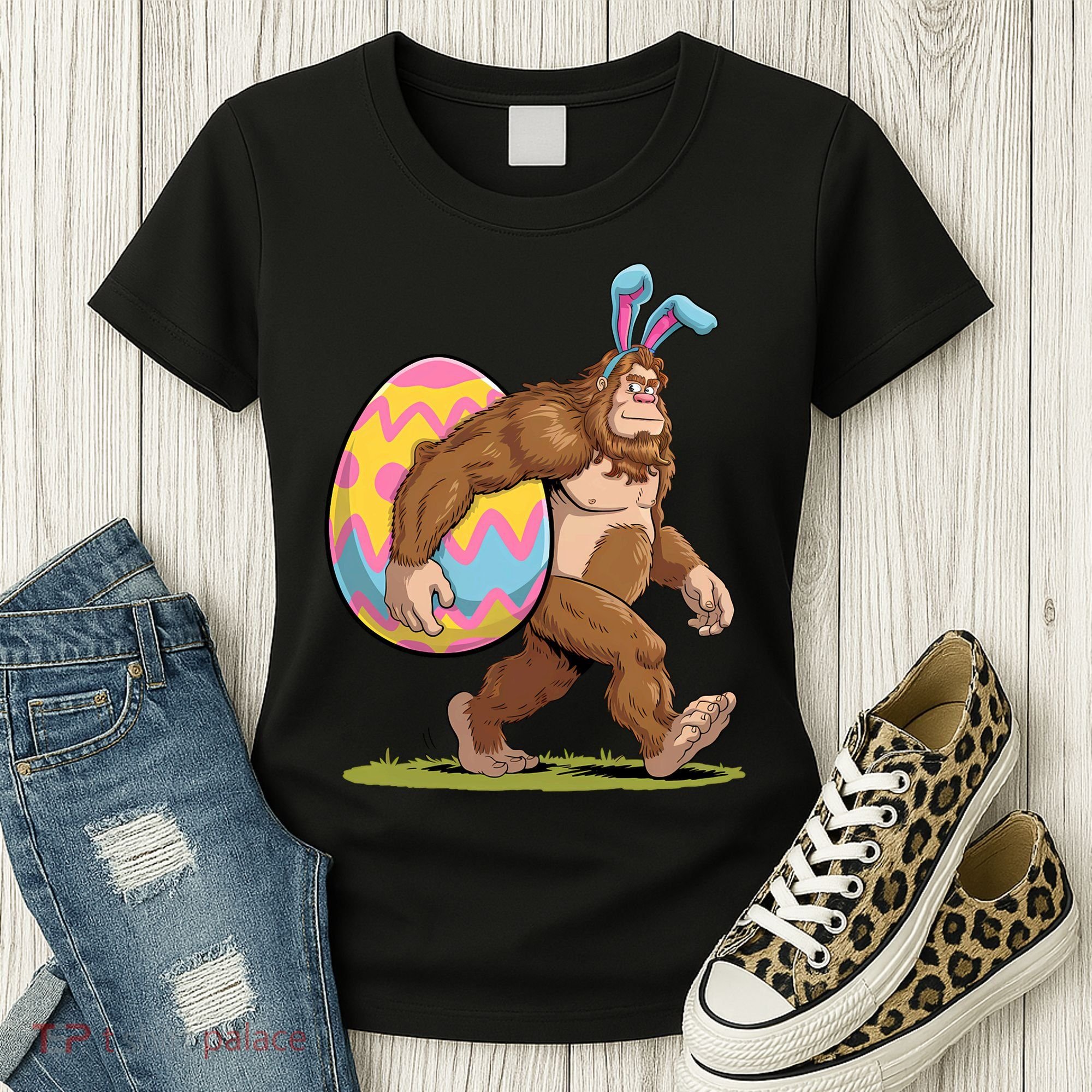 Bigfoot Easter Bunny Ears Egg Sasquatch Lover Gift Women's T-Shirt