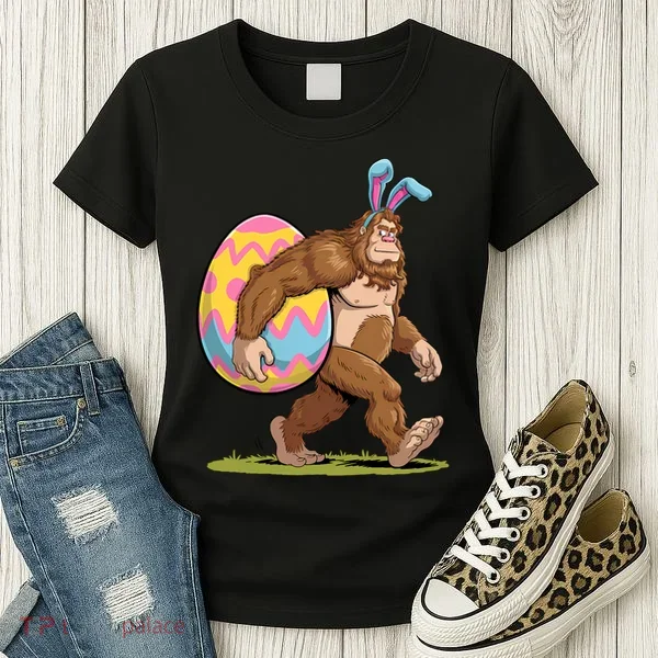 Bigfoot Easter Bunny Ears Egg Sasquatch Lover Gift Women's T-Shirt