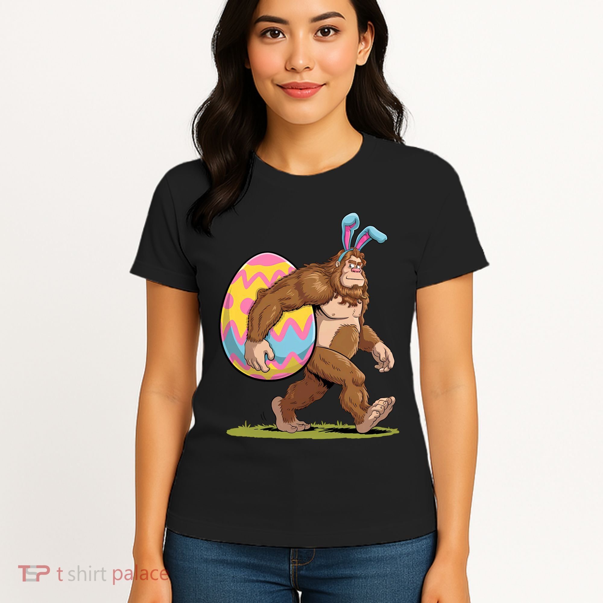 Bigfoot Easter Bunny Ears Egg Sasquatch Lover Gift Women's T-Shirt