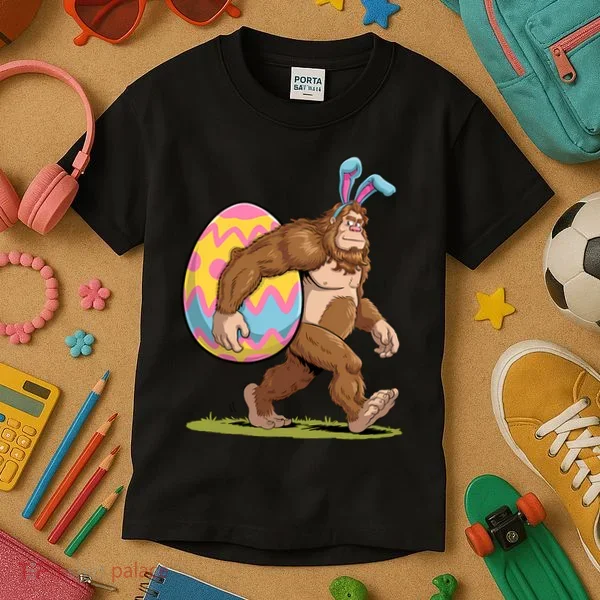 Bigfoot Easter Bunny Ears Egg Sasquatch Lover Gift Kids T-Shirt