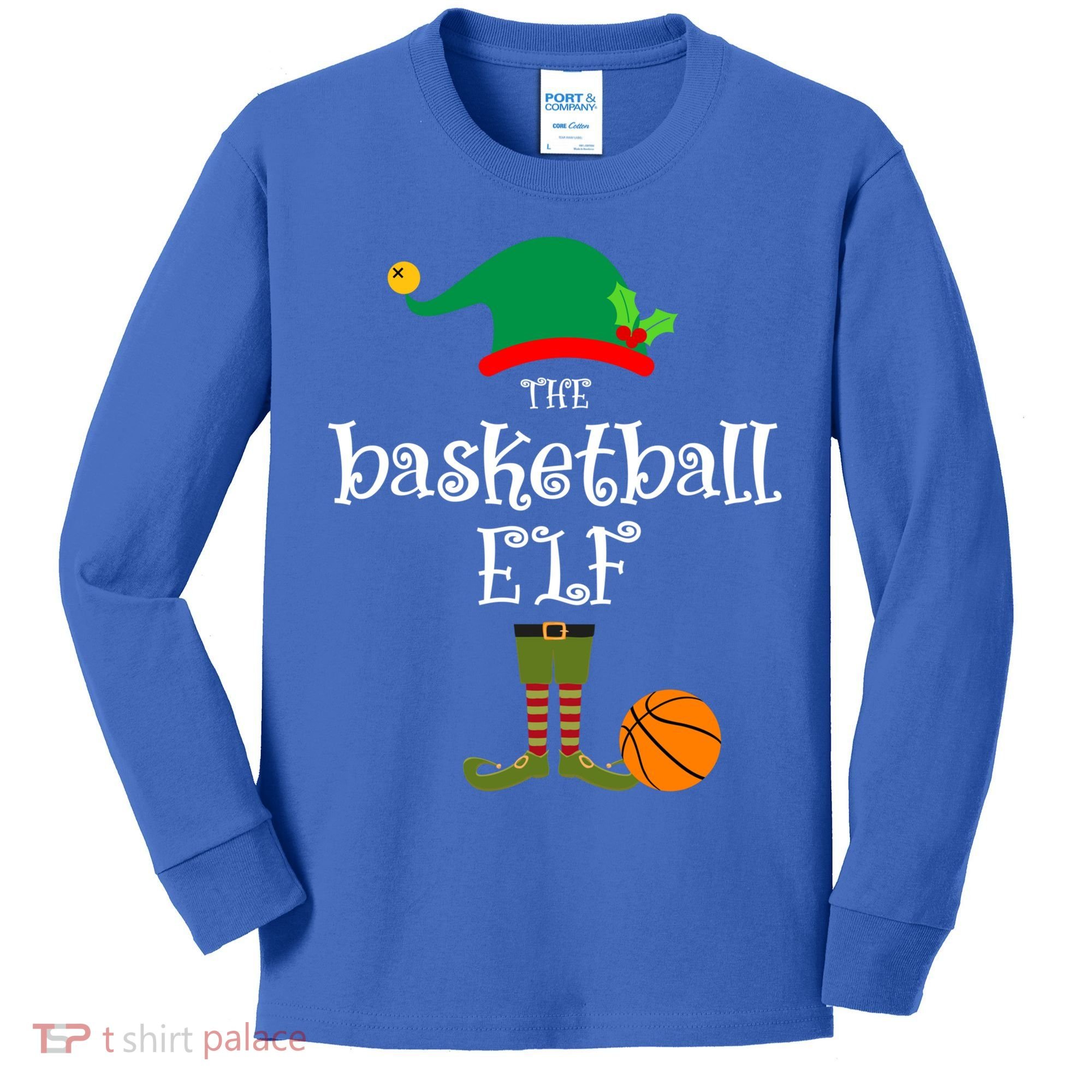 Basketball Elf Christmas Sport Holidays Great Gift Kids Long Sleeve Shirt
