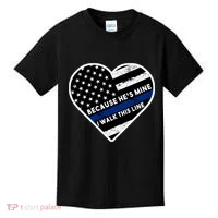 Because He's Mine I Walk This Line Back The Blue Kids T-Shirt thumb 0