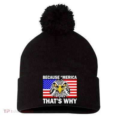 Because 'Merica That's Why! Eagle Pom Pom 12in Knit Beanie