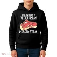 Becoming A Vegetarian is a Huge Missed Steak Kids Hoodie thumb 4