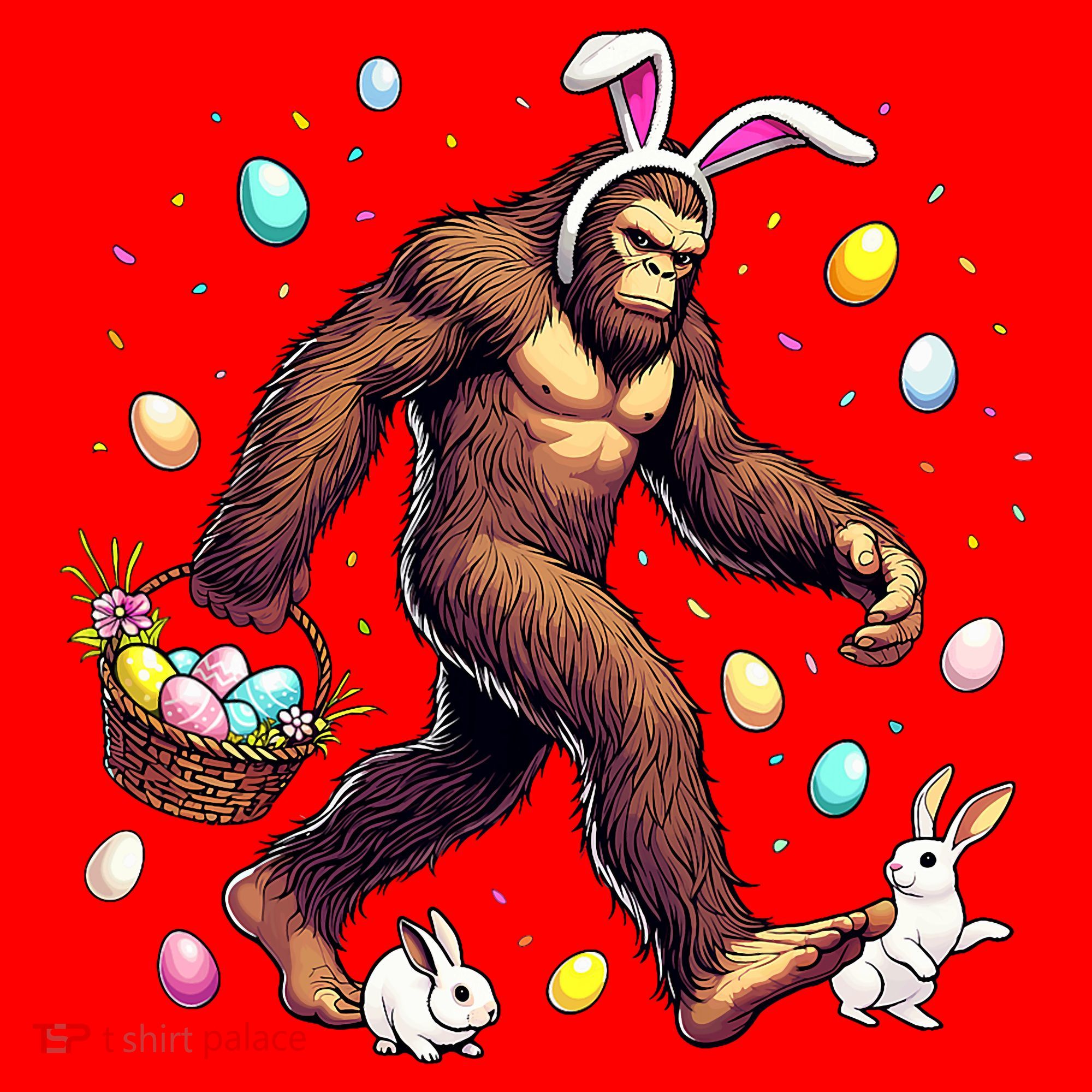 Bigfoot Easter Day Funny Sasquatch Cute Bunny Easter Eggs  Santa Hat