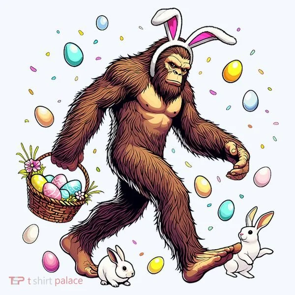 Bigfoot Easter Day Funny Sasquatch Cute Bunny Easter Eggs  Bucket Hat