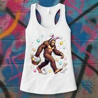 Bigfoot Easter Day Funny Sasquatch Cute Bunny Easter Eggs  Women's Tank Top thumb 3