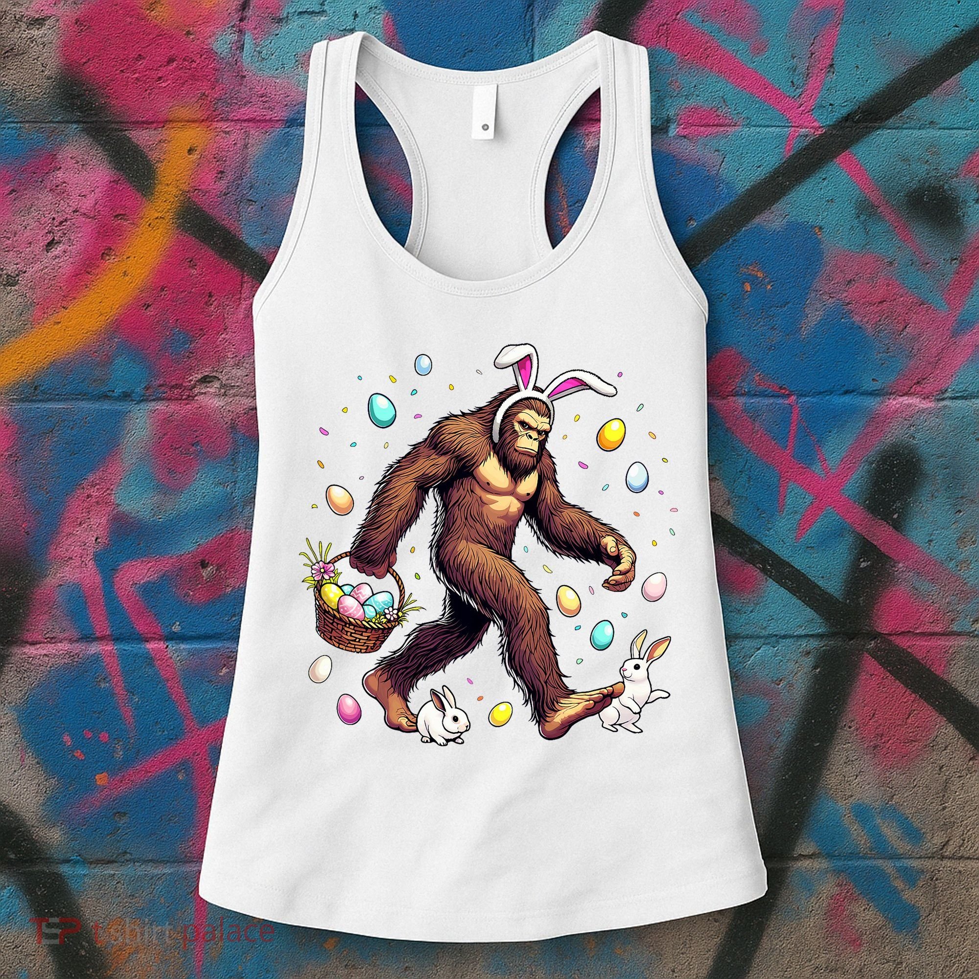 Bigfoot Easter Day Funny Sasquatch Cute Bunny Easter Eggs  Women's Tank Top