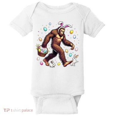Bigfoot Easter Day Funny Sasquatch Cute Bunny Easter Eggs  Baby Bodysuit