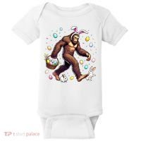 Bigfoot Easter Day Funny Sasquatch Cute Bunny Easter Eggs  Baby Bodysuit thumb 0