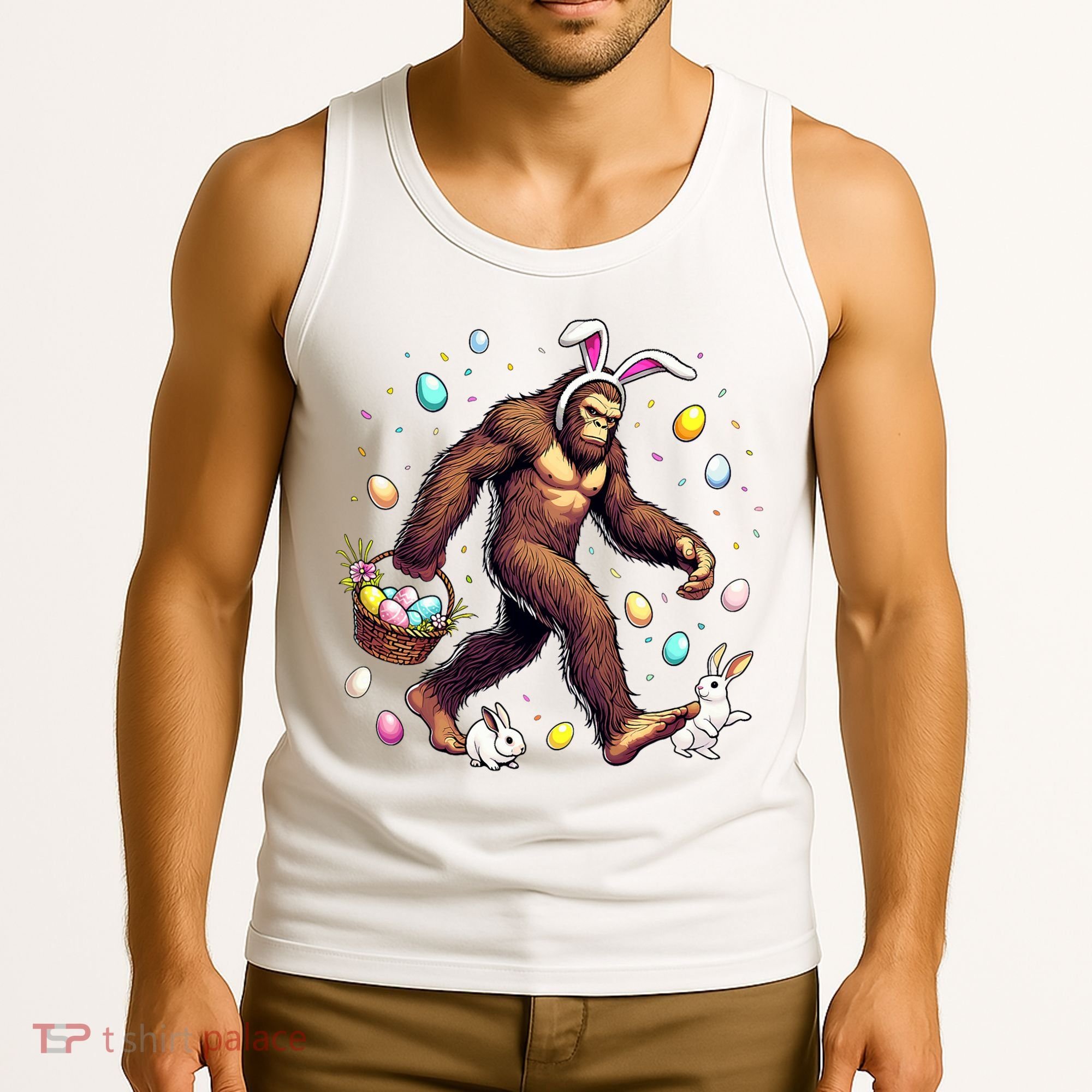 Bigfoot Easter Day Funny Sasquatch Cute Bunny Easter Eggs  Tank Top