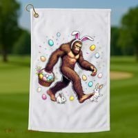 Bigfoot Easter Day Funny Sasquatch Cute Bunny Easter Eggs  Golf Towel thumb 1