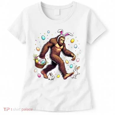 Bigfoot Easter Day Funny Sasquatch Cute Bunny Easter Eggs Women's T-Shirt