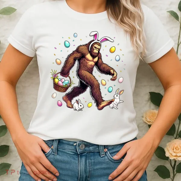 Bigfoot Easter Day Funny Sasquatch Cute Bunny Easter Eggs  Women's T-Shirt