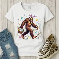 Bigfoot Easter Day Funny Sasquatch Cute Bunny Easter Eggs  Women's T-Shirt thumb 3