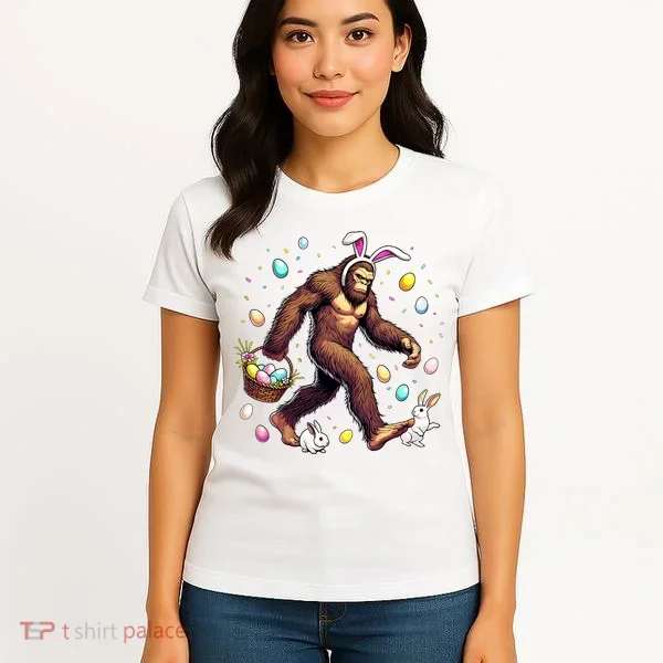 Bigfoot Easter Day Funny Sasquatch Cute Bunny Easter Eggs  Women's T-Shirt