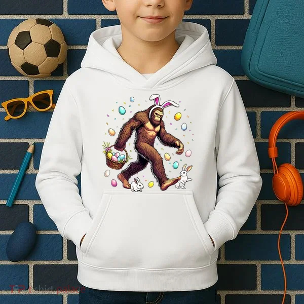 Bigfoot Easter Day Funny Sasquatch Cute Bunny Easter Eggs  Kids Hoodie