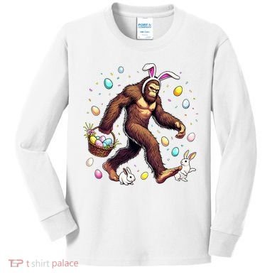 Bigfoot Easter Day Funny Sasquatch Cute Bunny Easter Eggs  Kids Long Sleeve Shirt