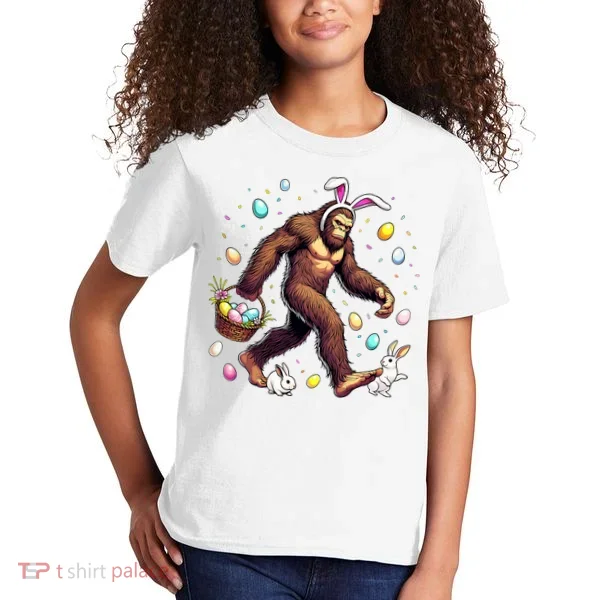Bigfoot Easter Day Funny Sasquatch Cute Bunny Easter Eggs  Kids T-Shirt