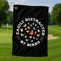 Birdwatching Easily Distracted By Birds Lover Ornithologist Cool Gift Golf Towel thumb 1