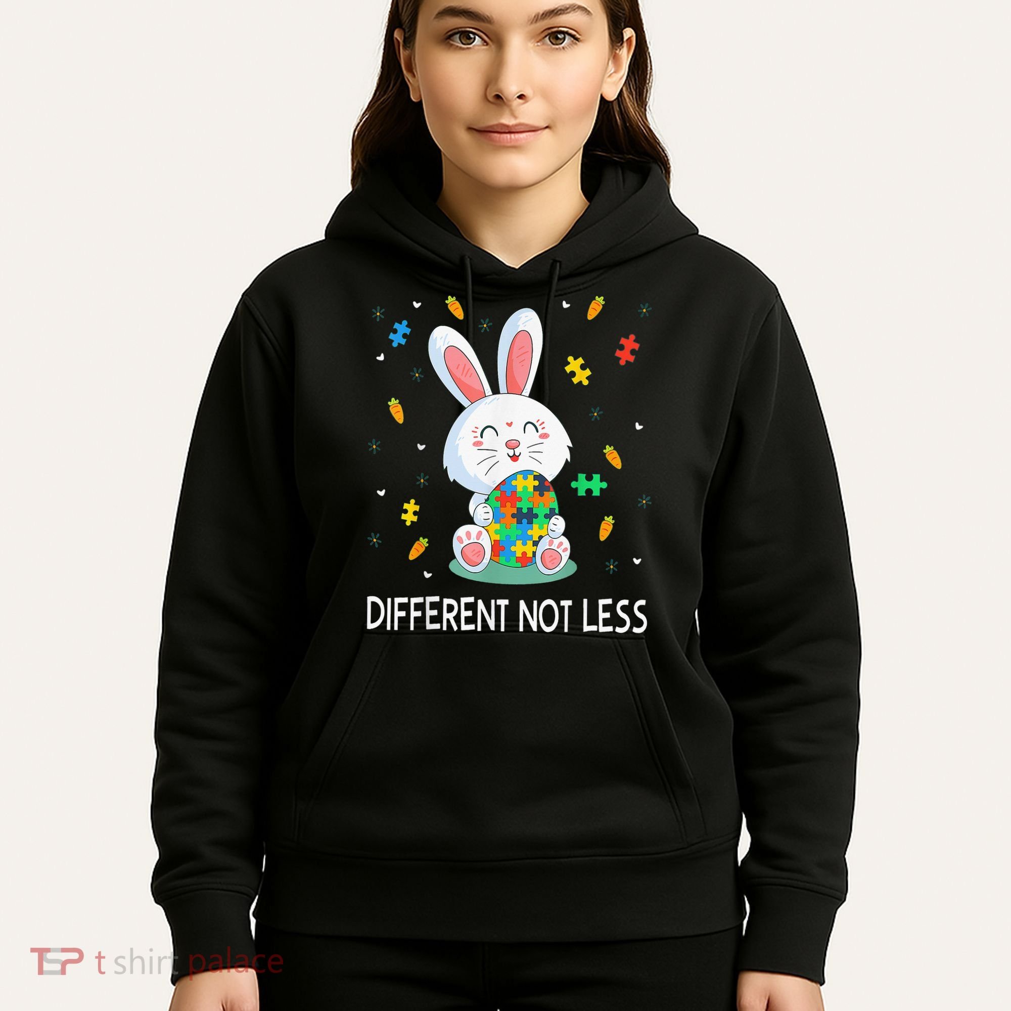 Bunny Easter Eggs Piece Autistic Different Not Less Hoodie