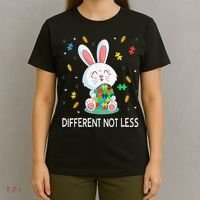Bunny Easter Eggs Piece Autistic Different Not Less T-Shirt thumb 4