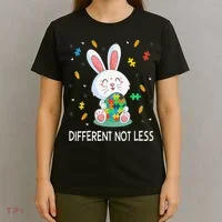 Bunny Easter Eggs Piece Autistic Different Not Less T-Shirt thumb 4