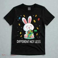Bunny Easter Eggs Piece Autistic Different Not Less T-Shirt thumb 5