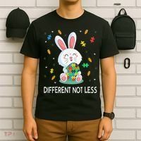 Bunny Easter Eggs Piece Autistic Different Not Less T-Shirt thumb 6