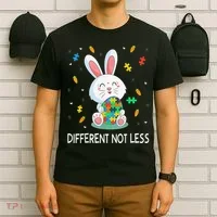 Bunny Easter Eggs Piece Autistic Different Not Less T-Shirt thumb 6