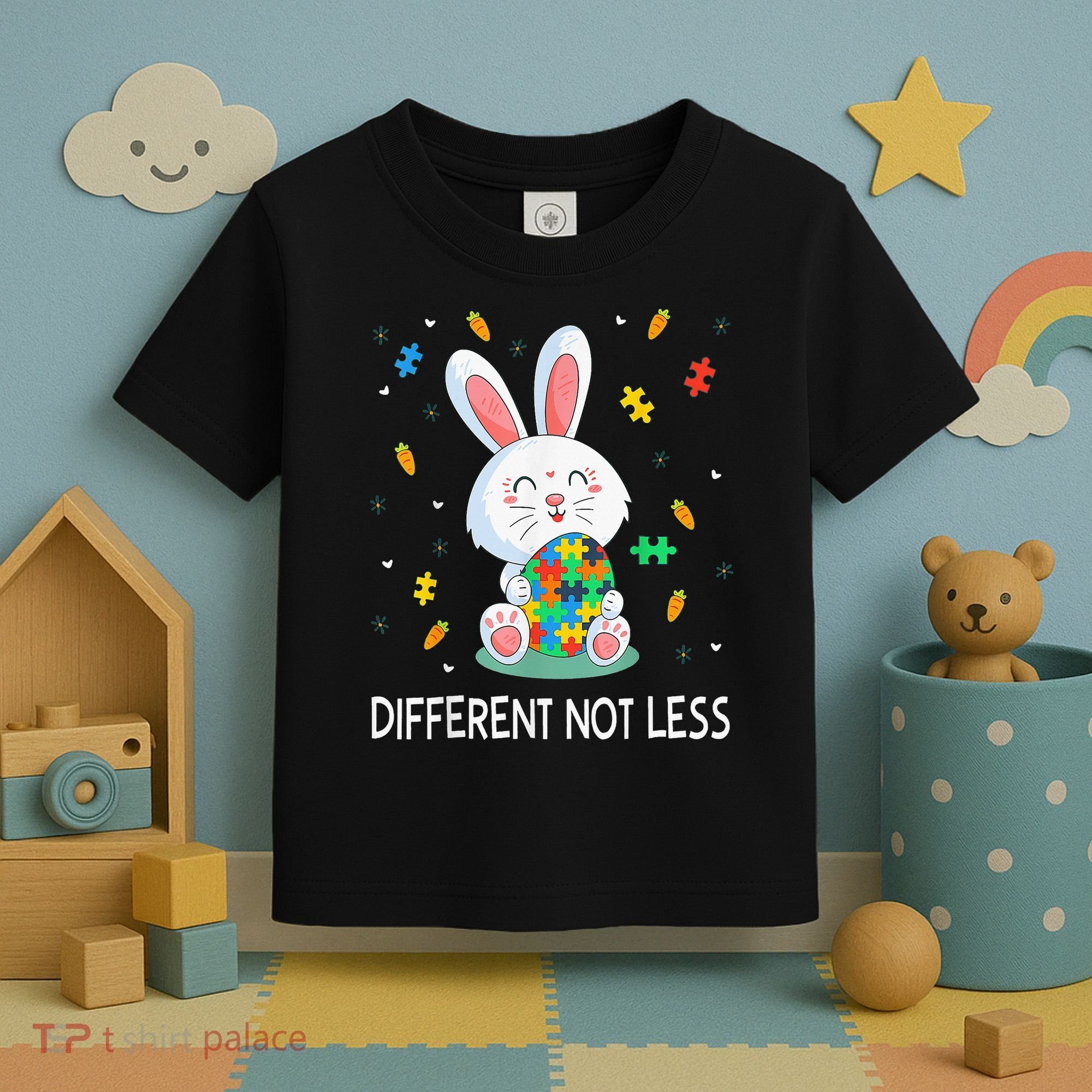 Bunny Easter Eggs Piece Autistic Different Not Less Toddler T-Shirt