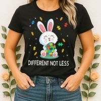 Bunny Easter Eggs Piece Autistic Different Not Less Women's T-Shirt thumb 2