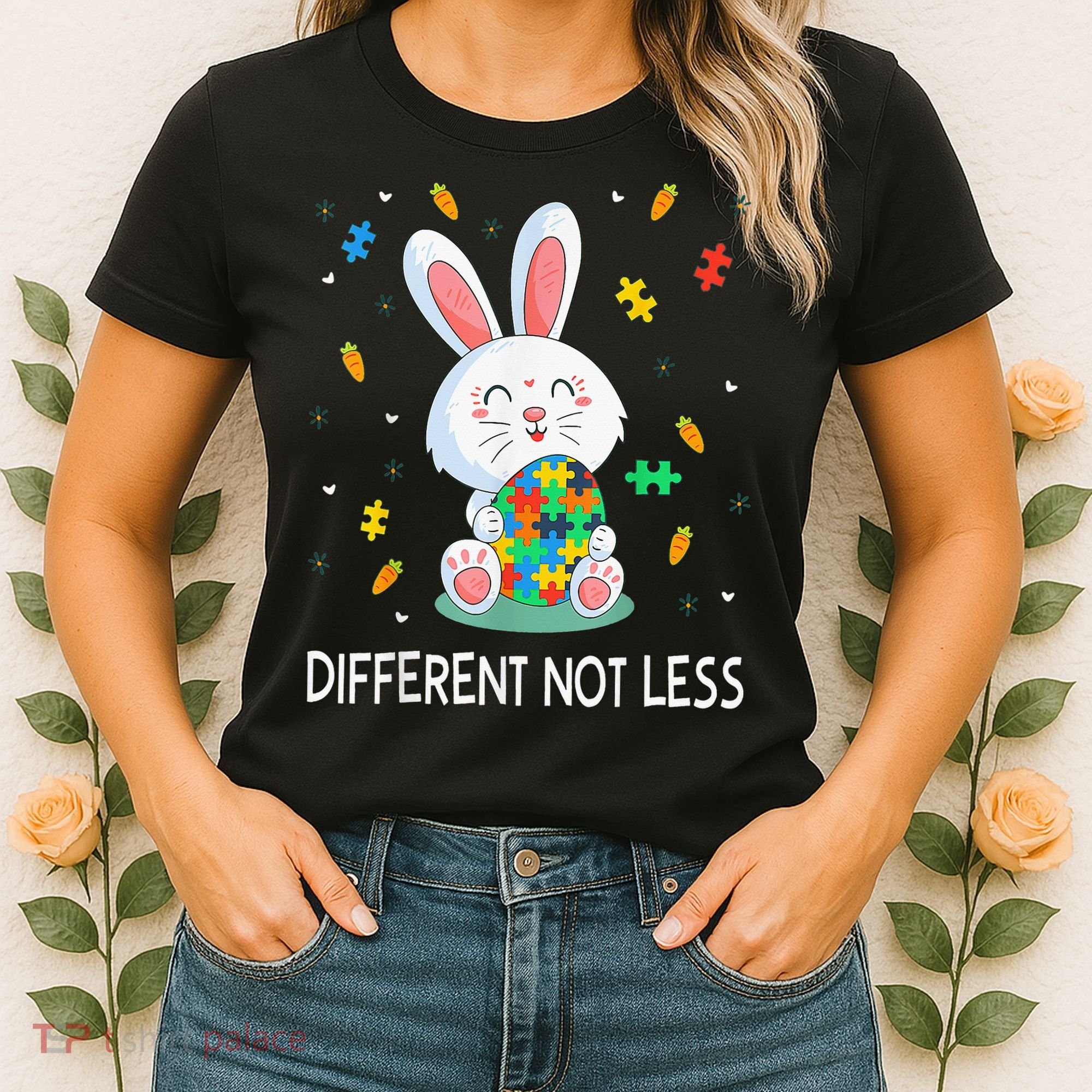 Bunny Easter Eggs Piece Autistic Different Not Less Women's T-Shirt