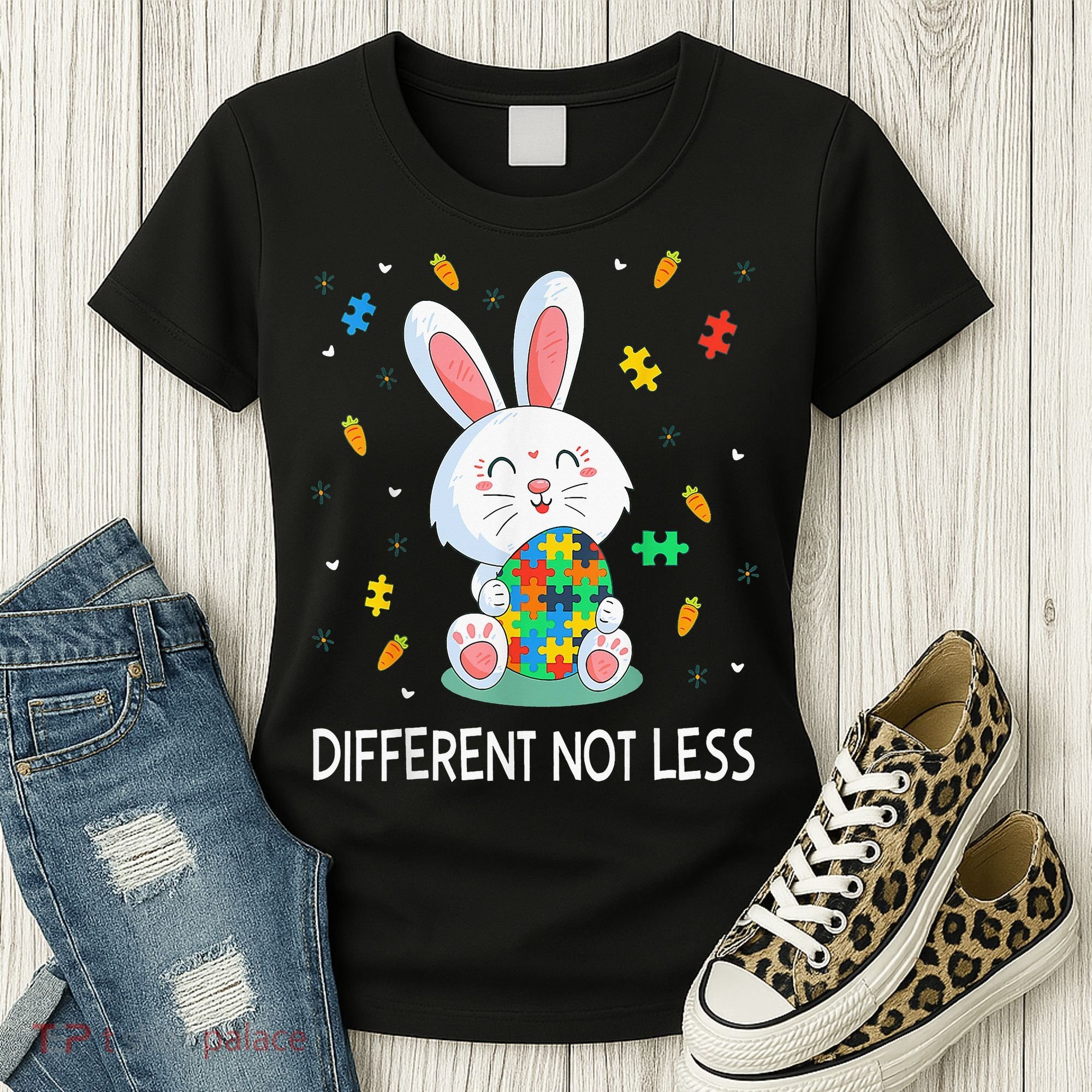 Bunny Easter Eggs Piece Autistic Different Not Less Women's T-Shirt