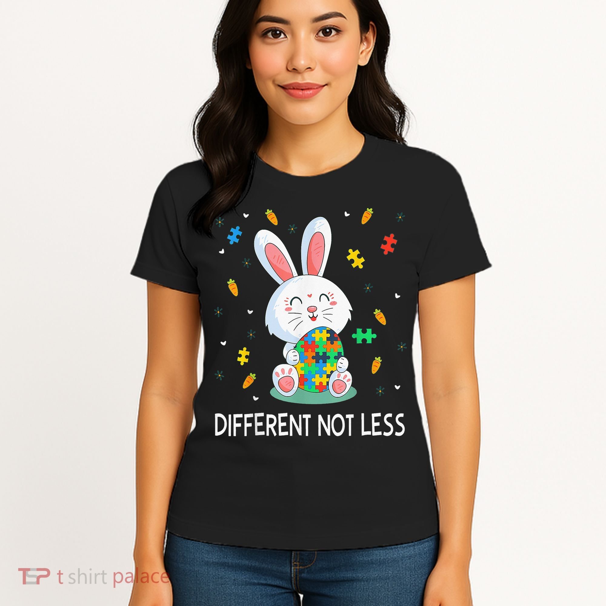 Bunny Easter Eggs Piece Autistic Different Not Less Women's T-Shirt