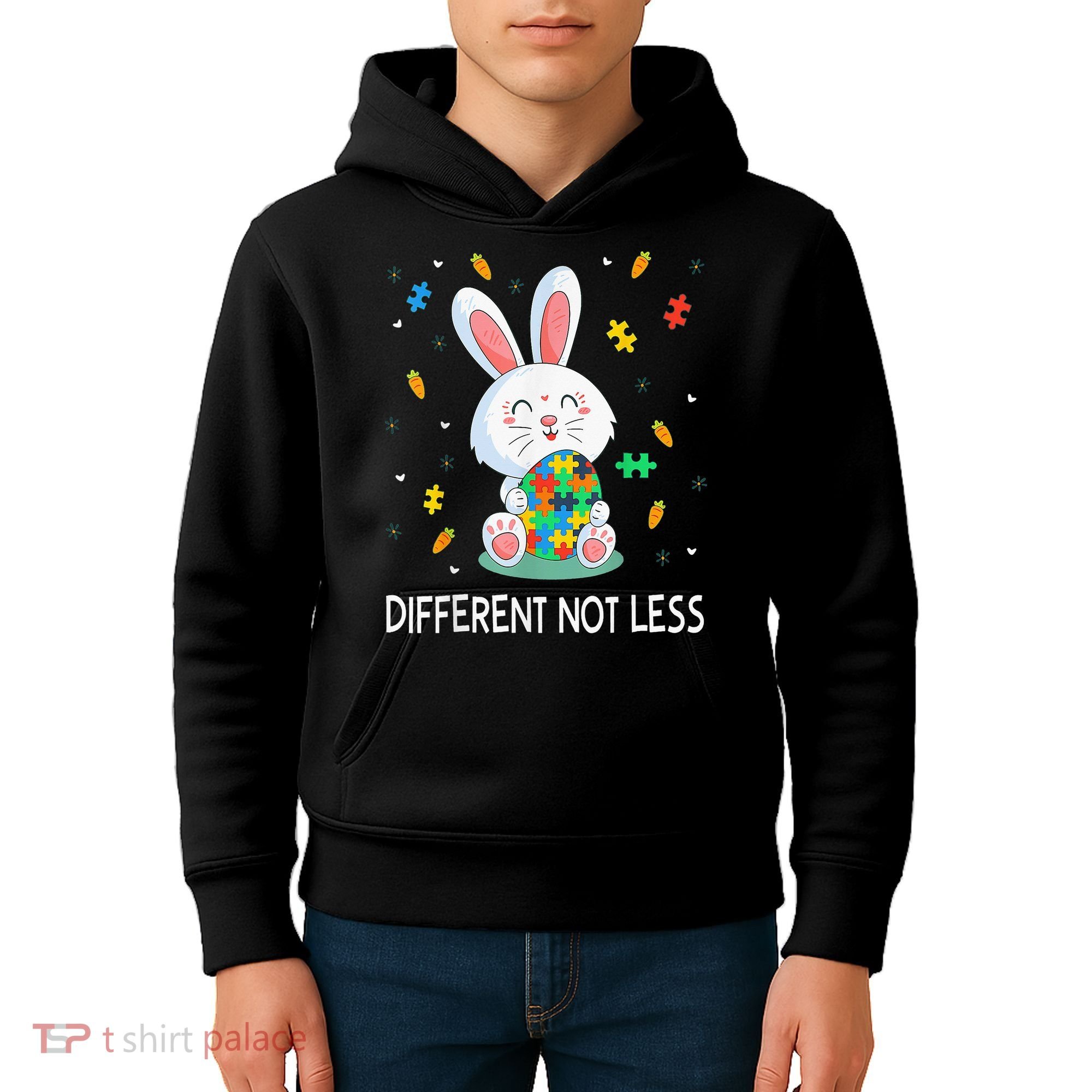 Bunny Easter Eggs Piece Autistic Different Not Less Kids Hoodie