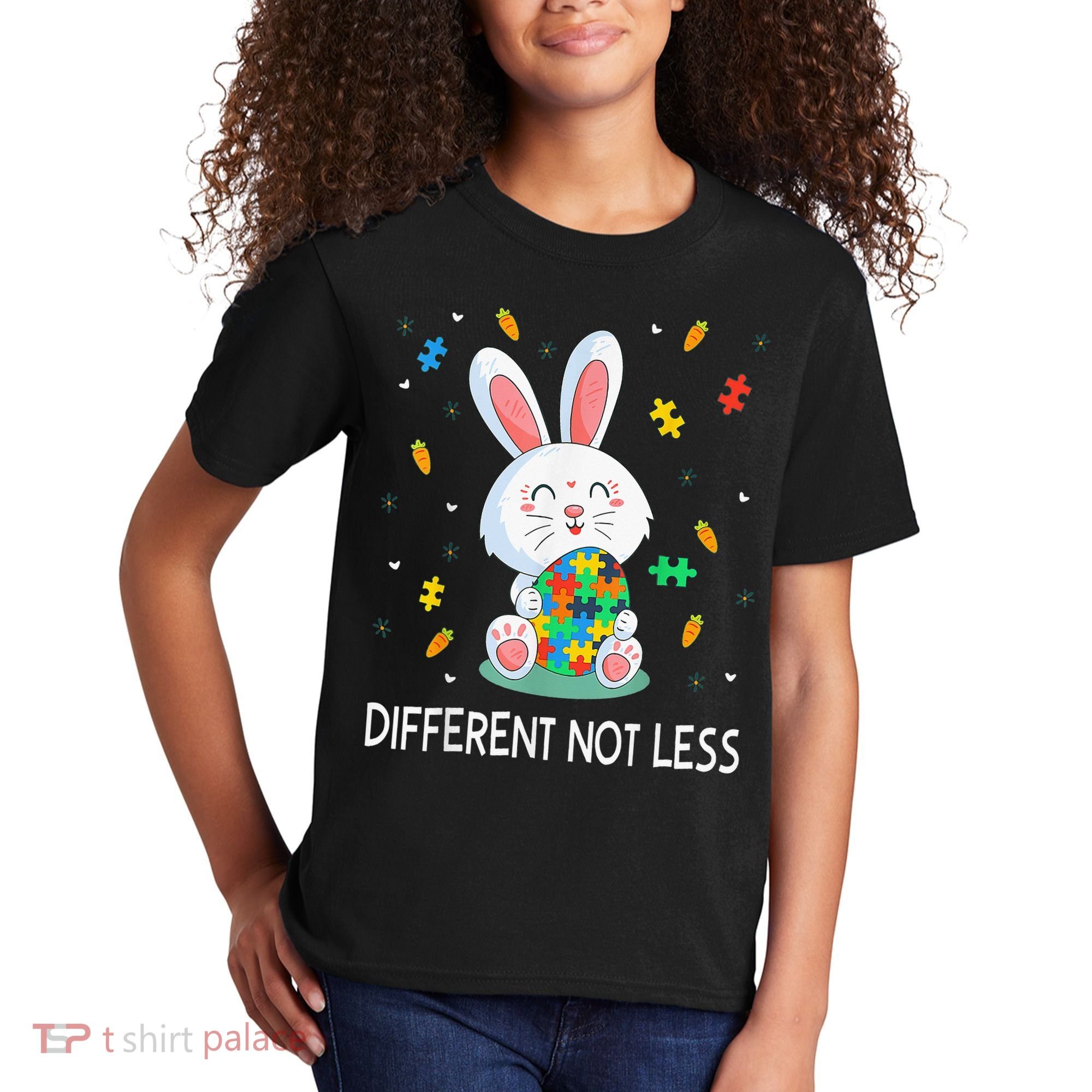Bunny Easter Eggs Piece Autistic Different Not Less Kids T-Shirt