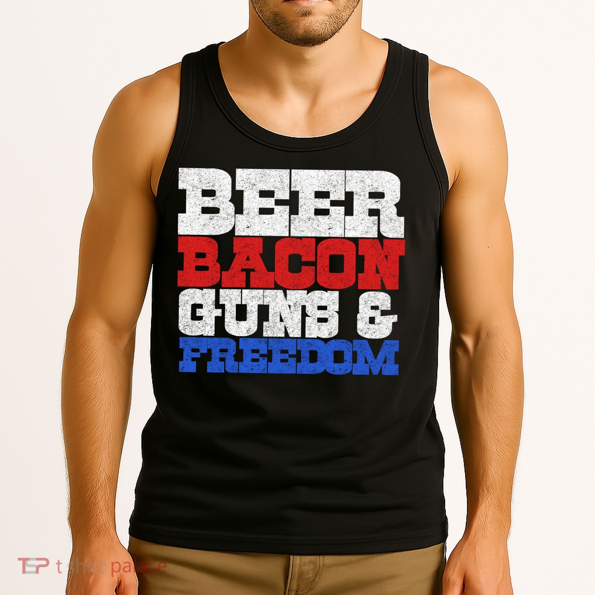 Beer Bacon Guns And Freedom Tank Top
