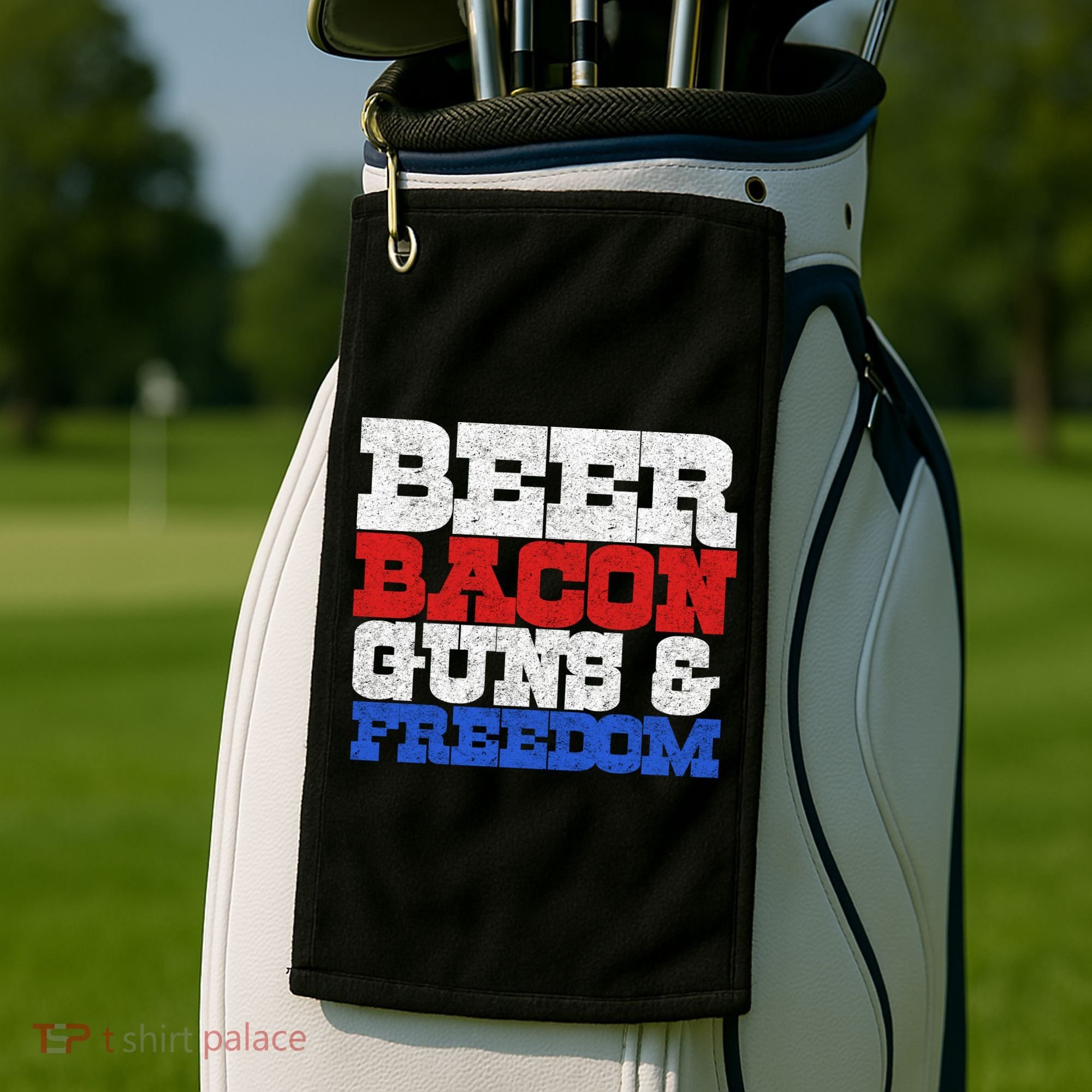 Beer Bacon Guns And Freedom Golf Towel